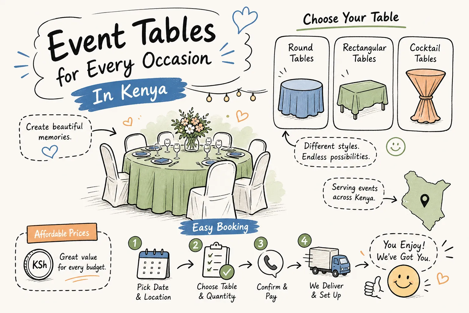 Event table rental in Kenya: types, pricing and how to book