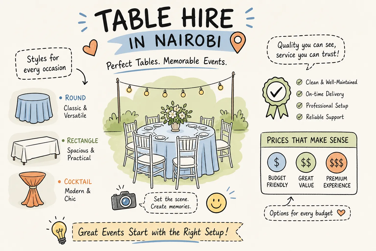 Table hire Nairobi: styles, prices and what to expect