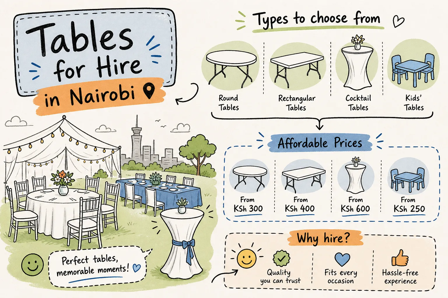Tables for hire in Nairobi: types, prices, and top options