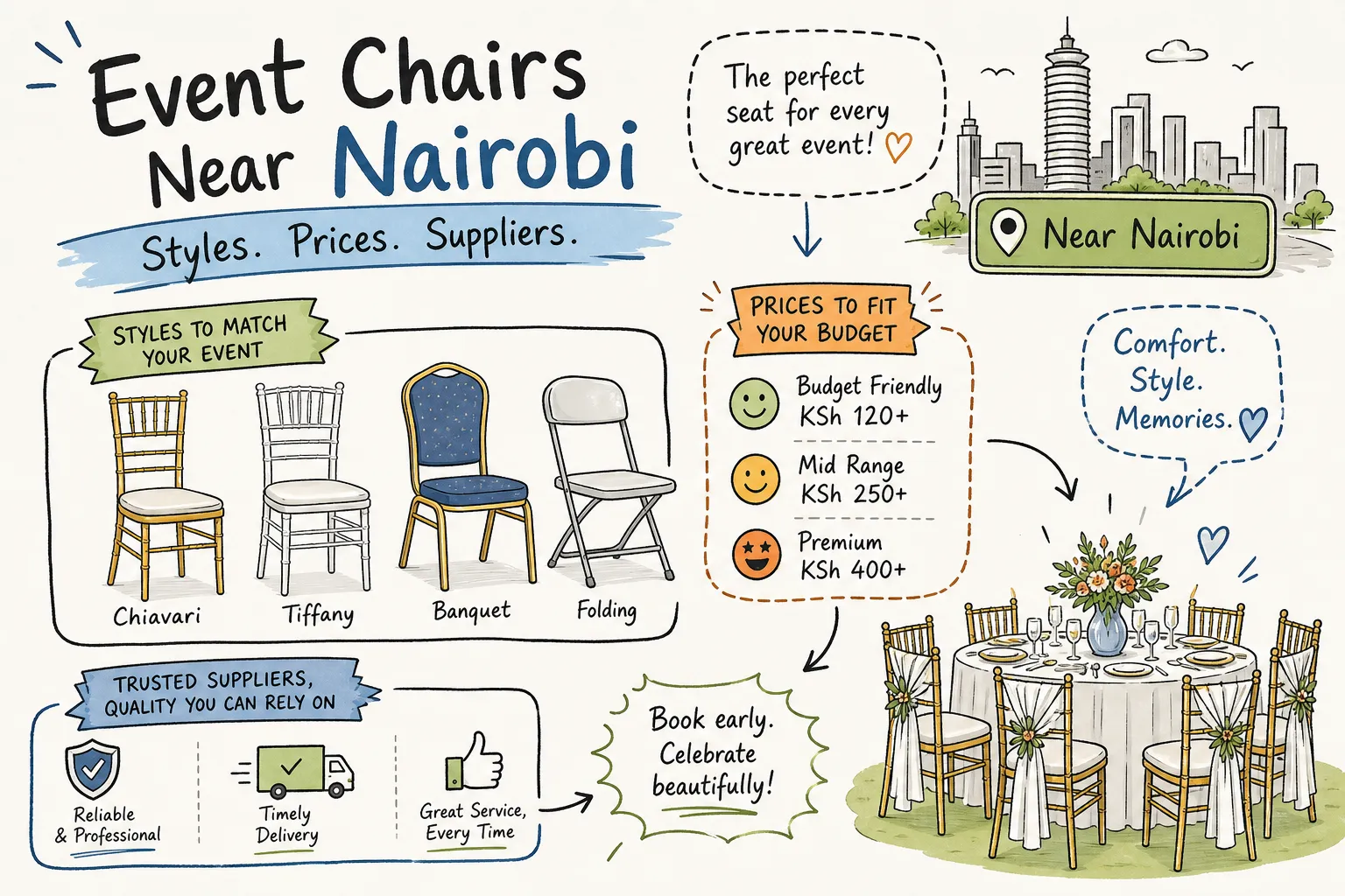 Event chair hire near Nairobi: styles, prices and suppliers