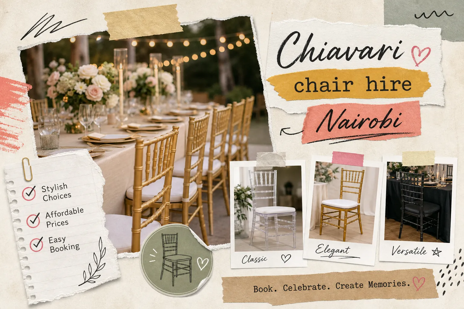 Chiavari chair hire Nairobi: styles, prices and how to book