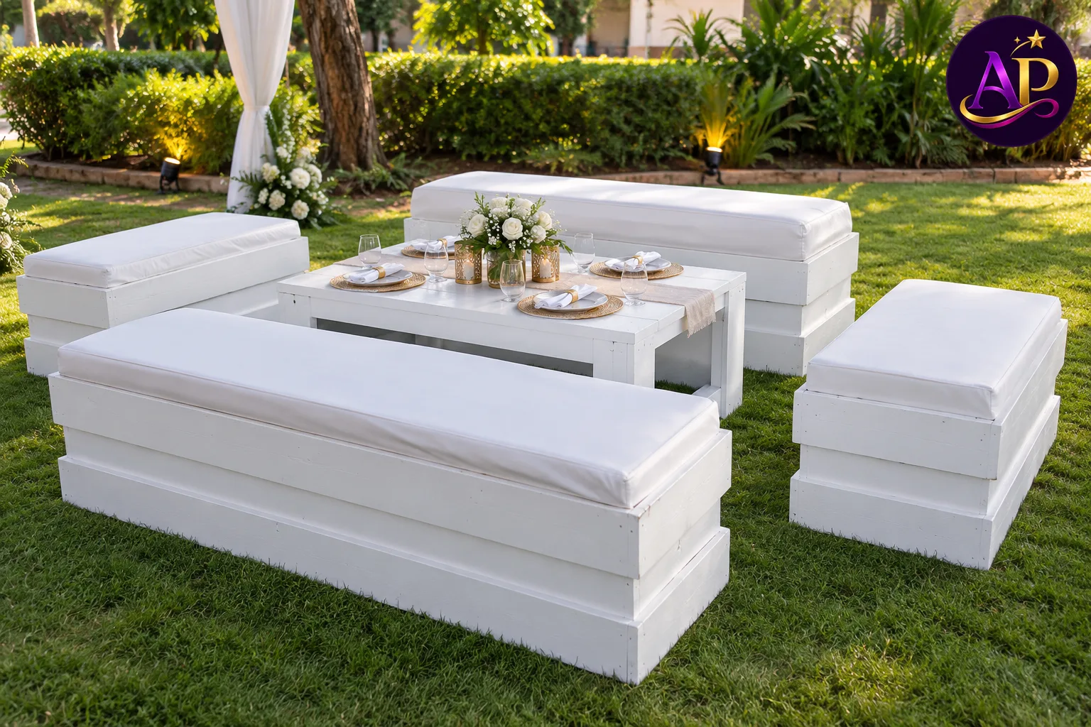 10-Seater White Crate Set styled for a premium outdoor event in Nairobi