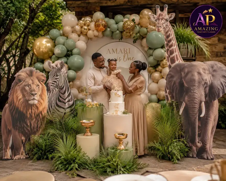 3D Cut-Out Hire Nairobi safari-themed display with custom animal standees and premium party décor.