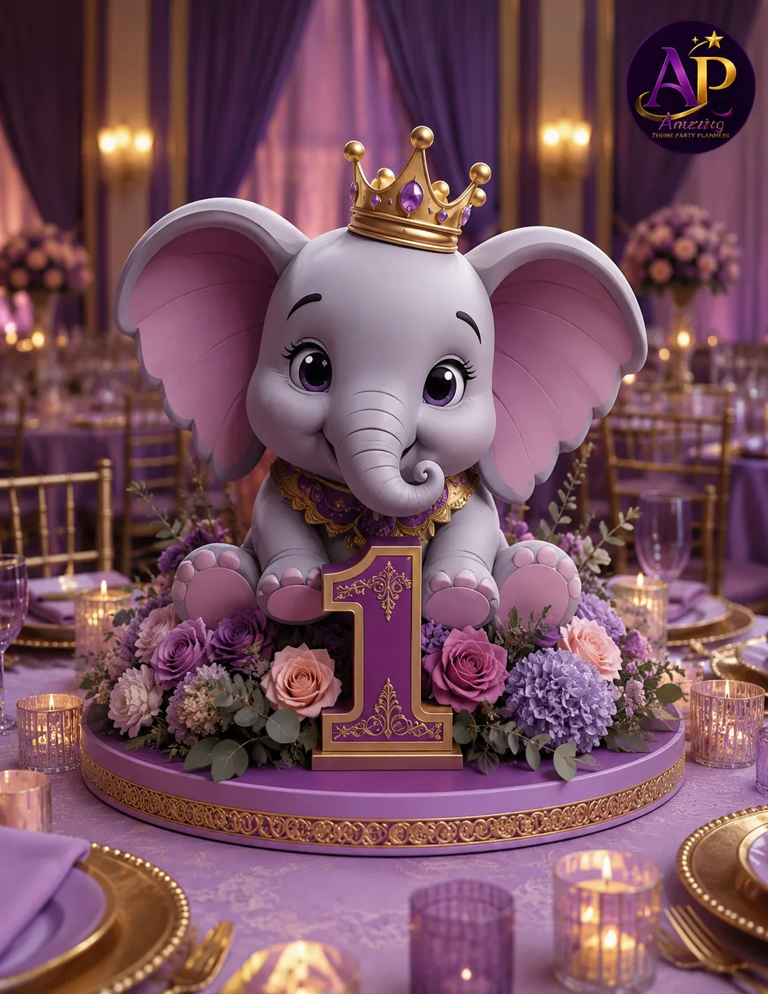 3D Detailed Centrepiece Hire Nairobi displayed on a luxury themed event table setup.