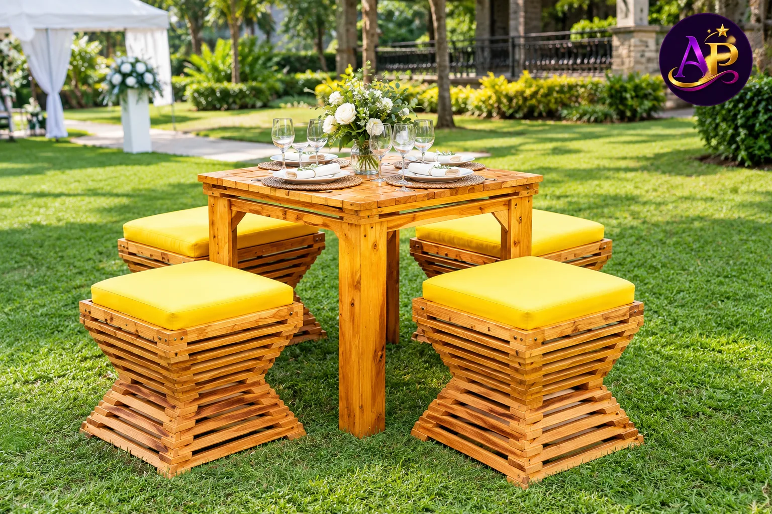 4-Seater Diamond Picnic Table Set styled for a luxury outdoor event in Nairobi
