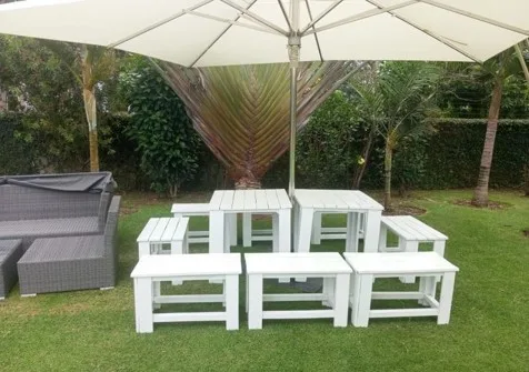 4-Seater White Cyprus Picnic Table Set for hire Nairobi outdoor event furniture