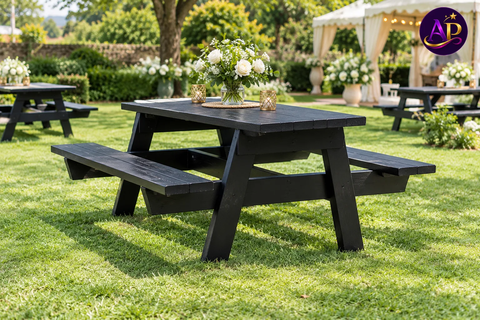 6-Seater Black Steel Picnic Bench Set (Makasi) for outdoor events in Nairobi