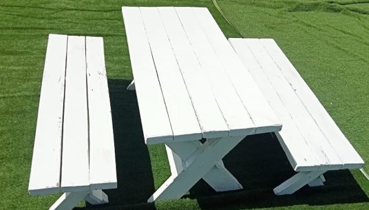 6-Seater Makasi White & Blue Bench Set