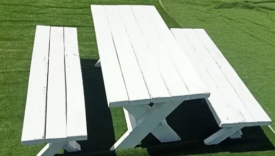6-Seater Makasi White & Blue Bench Set