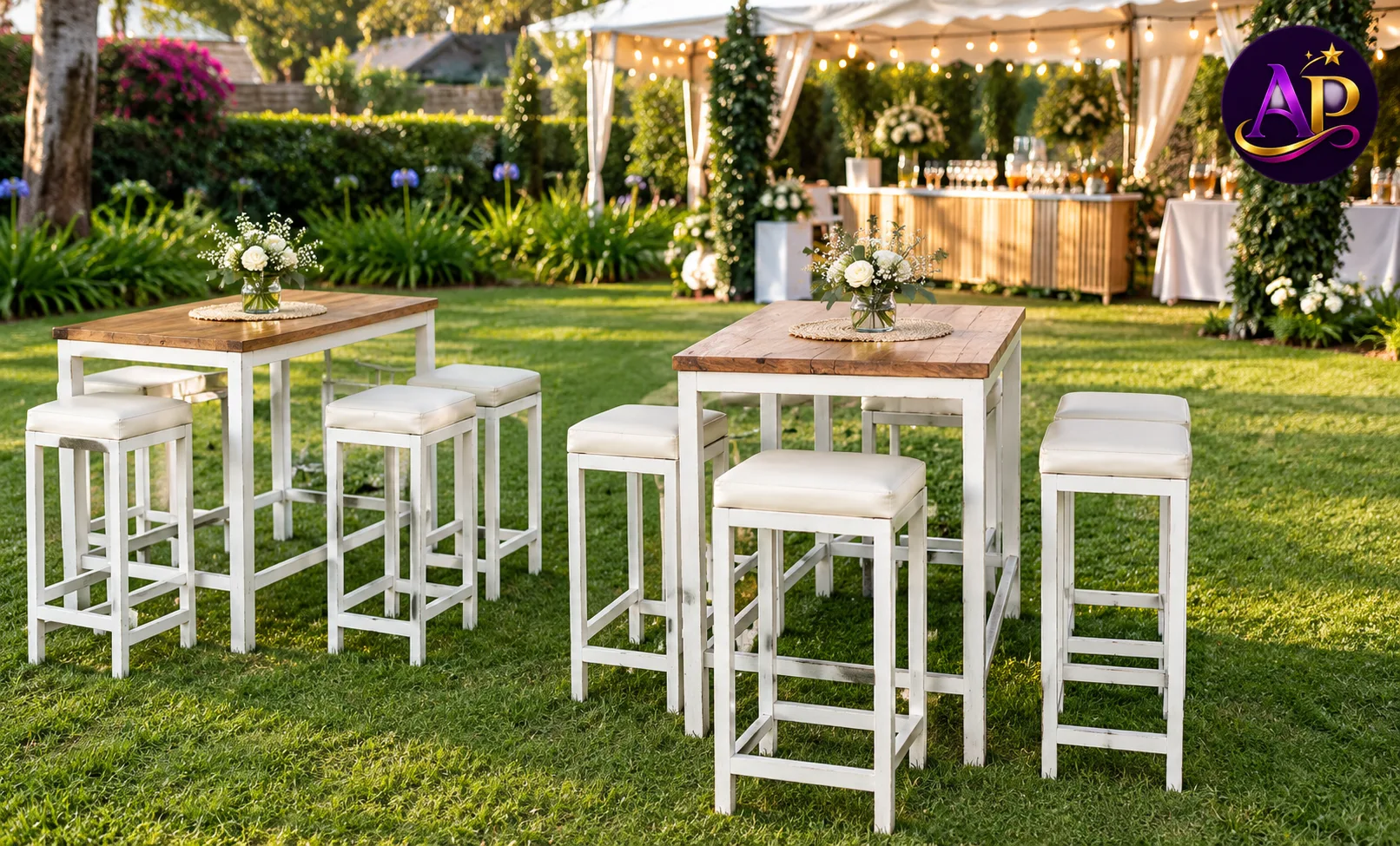6-Seater Rustic Cocktail Table Set styled for a premium outdoor event in Nairobi