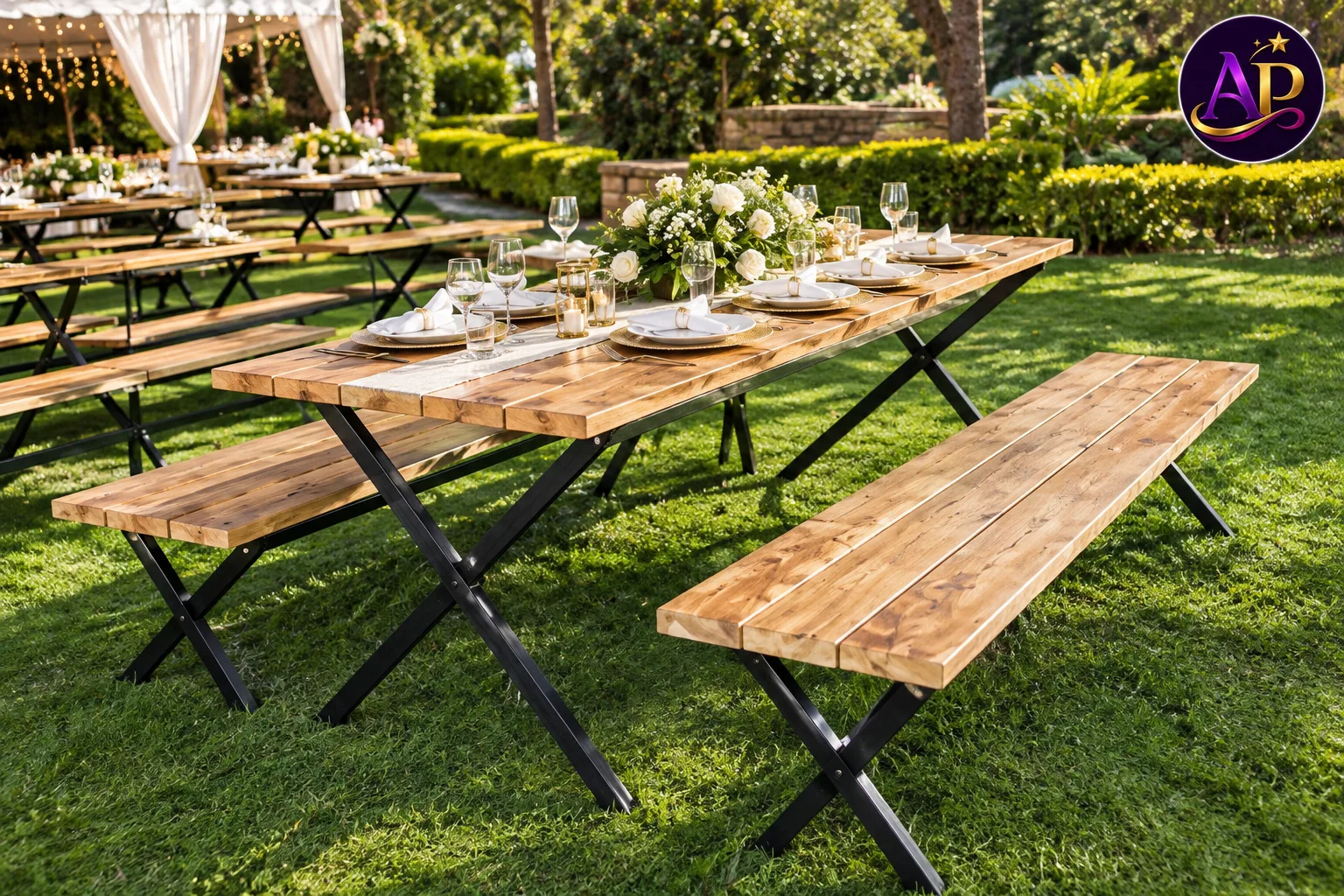 8-Seater Black Metal Frame Picnic Set styled for a luxury outdoor event in Nairobi
