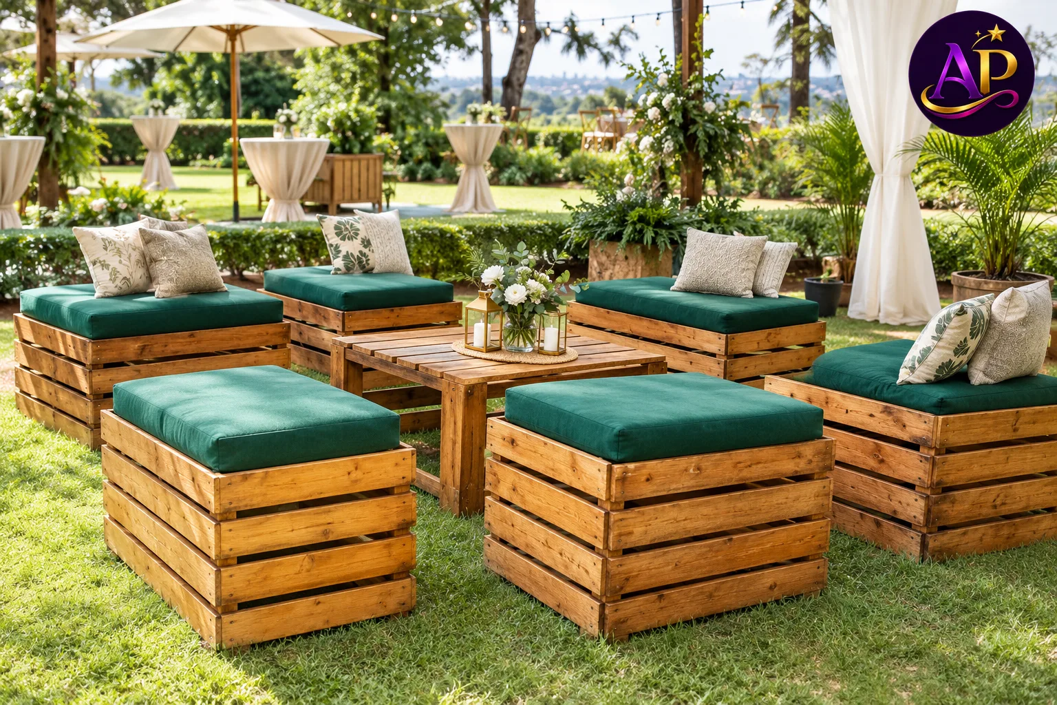 8-Seater Brown Anganga Crate Set at a luxury Nairobi garden event