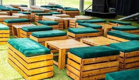 8-Seater Brown Pallet Crate Set for hire Nairobi rustic outdoor event seating