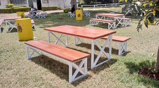 6-Seater Mahogany White Frame Picnic Bench Set