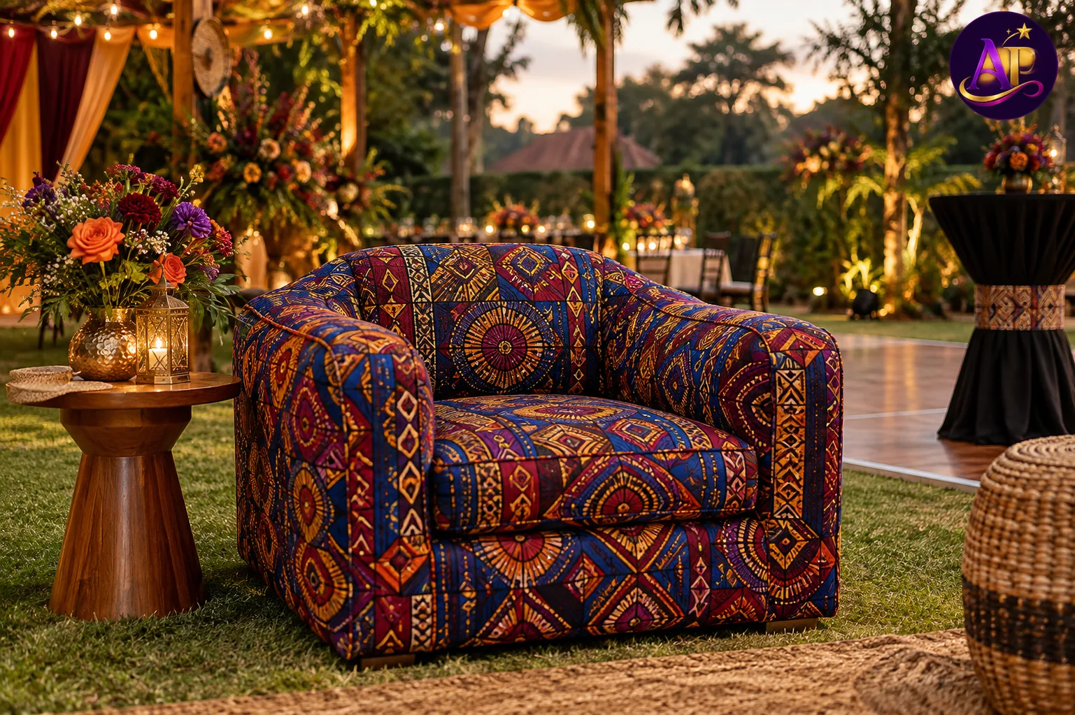 Assorted Ankara Single-Seater Chair at a luxury Nairobi cultural event