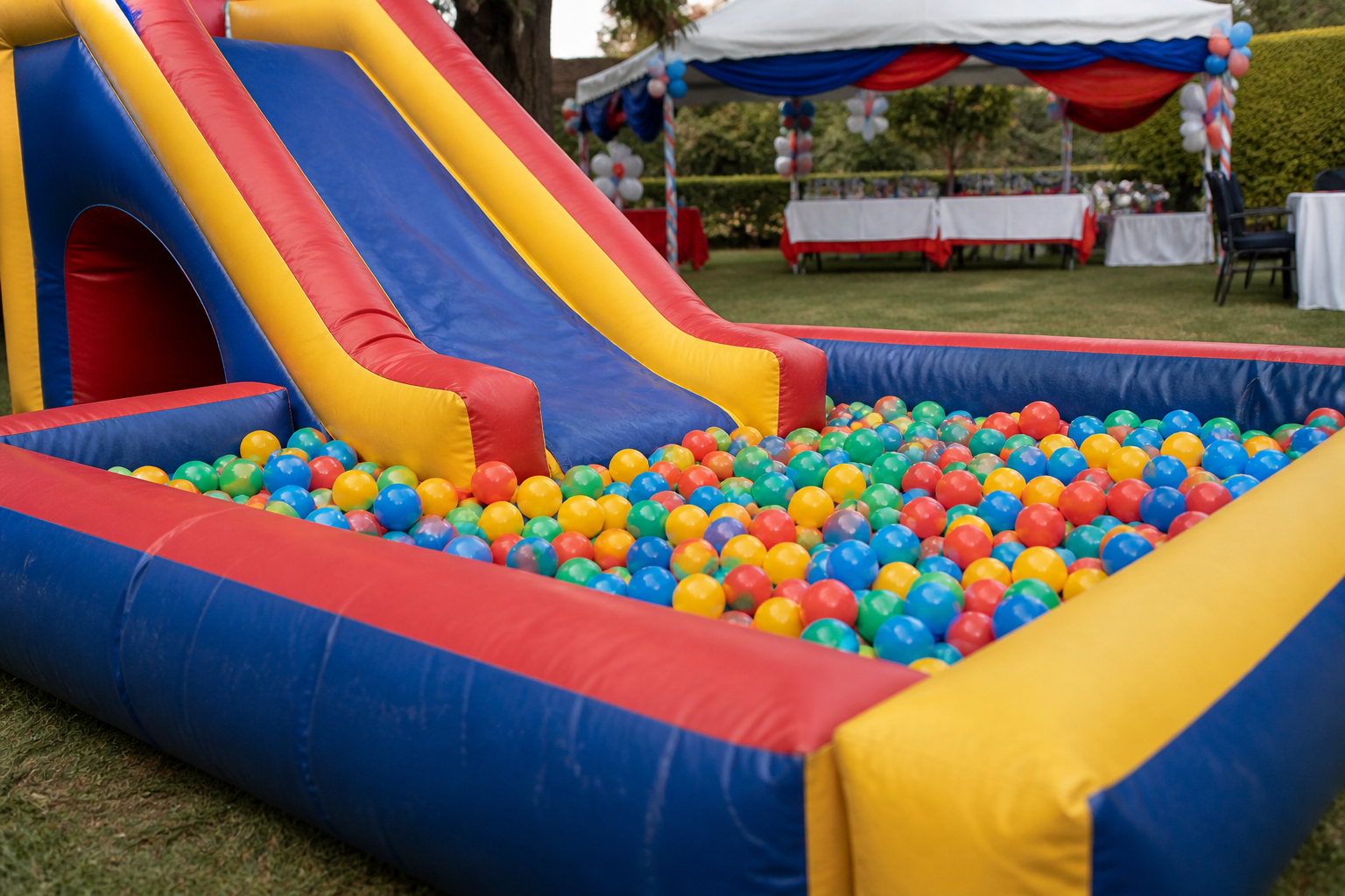Colourful ball pit with slide for toddler play at birthday parties in Nairobi