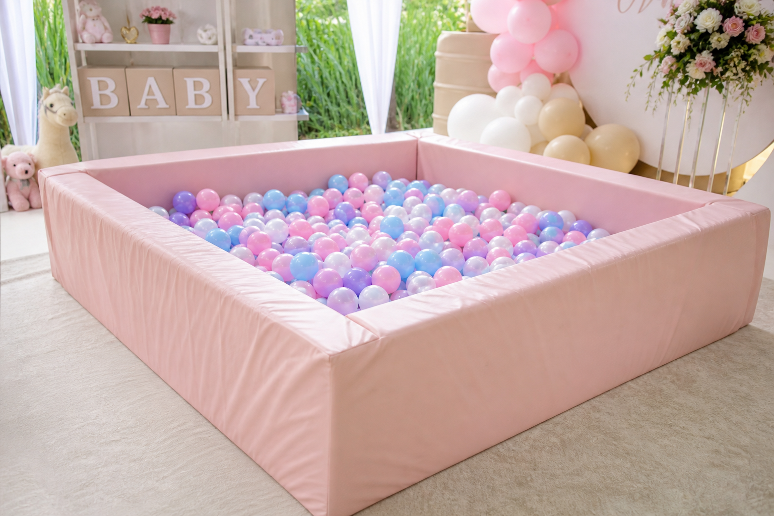 ball pool Nairobi baby shower pastel soft play setup