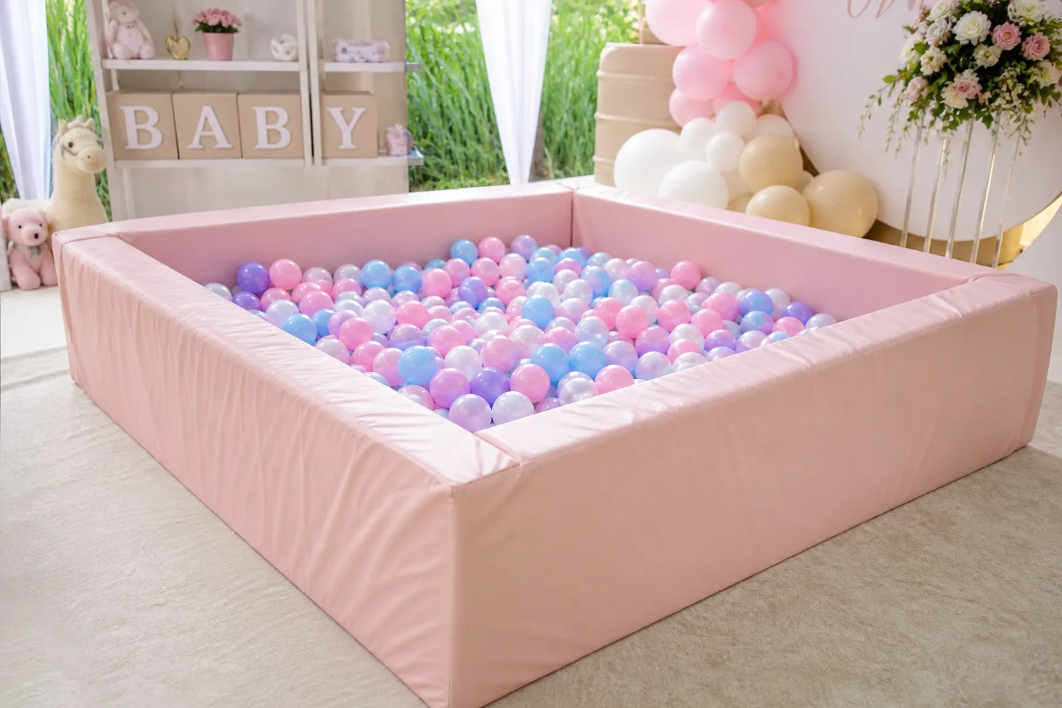ball pool Nairobi baby shower pastel soft play setup