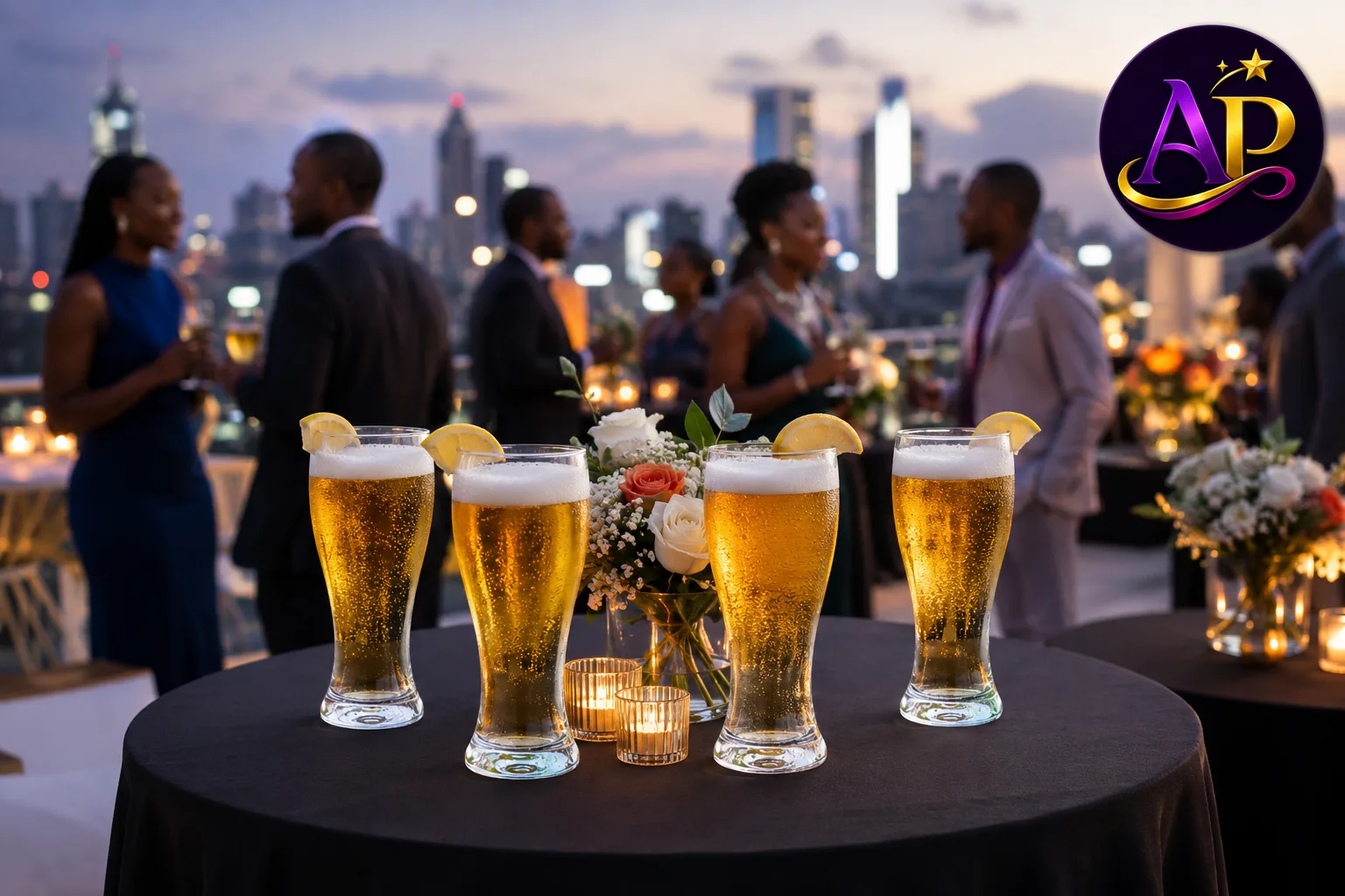 Beer Pilsner Glass Hire Nairobi at a luxury cocktail reception.