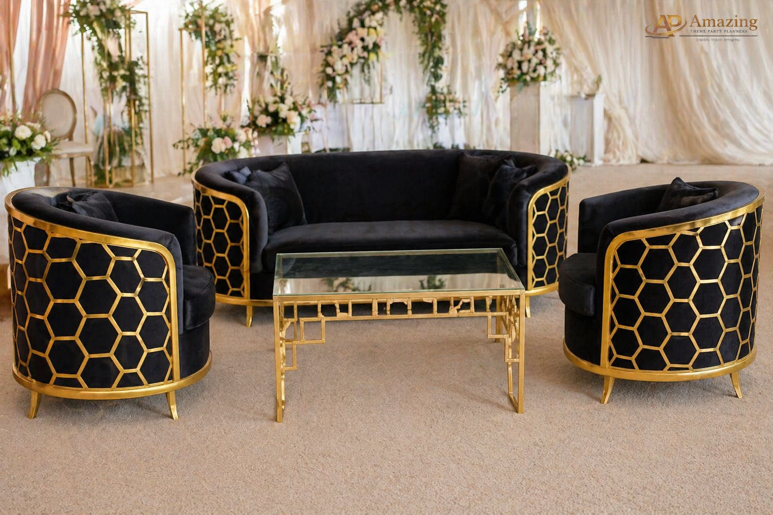 Black & Gold Honeycomb Lounge Set
