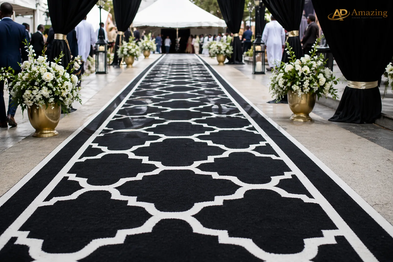 Black and white Arabic carpet by Amazing Theme Party Planners Nairobi event flooring