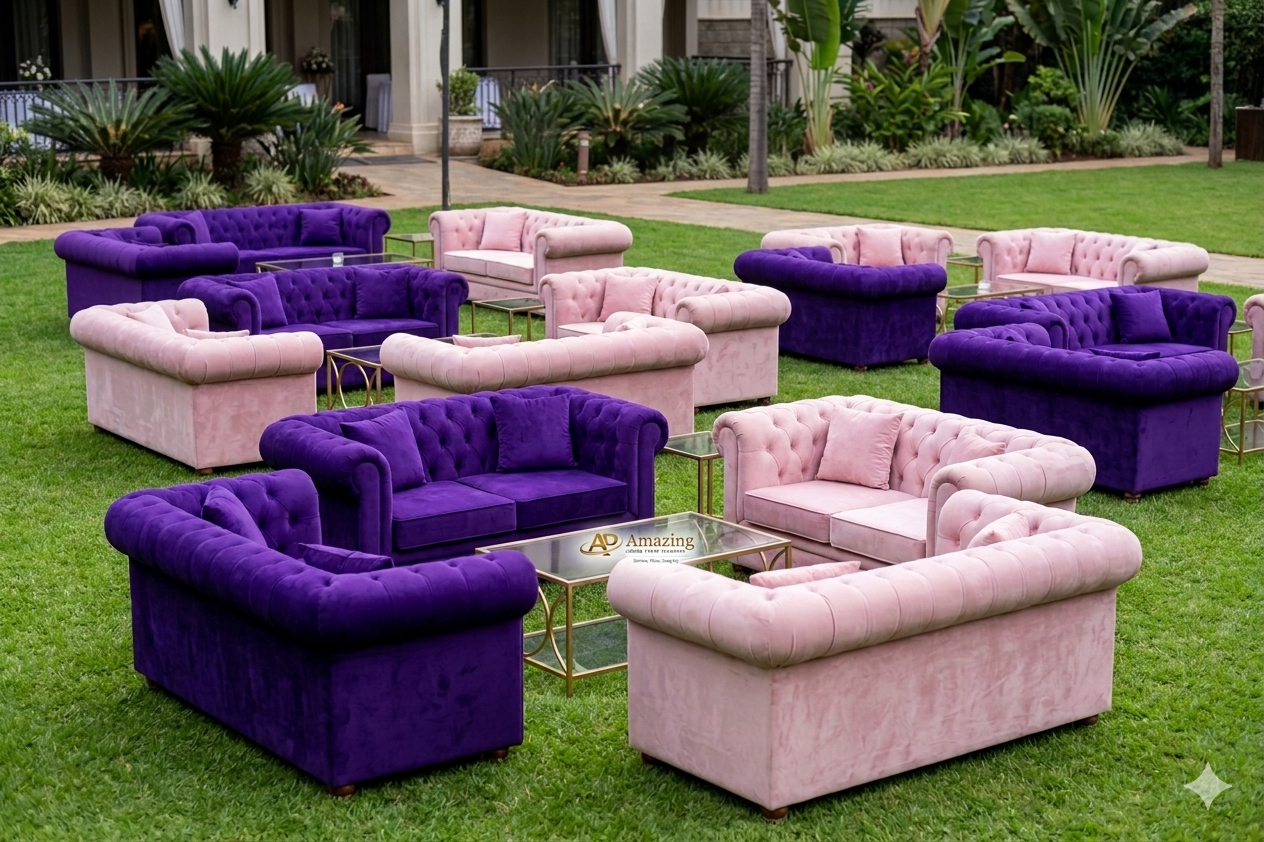 Blush Pink & Royal Purple Velvet Two-Seater