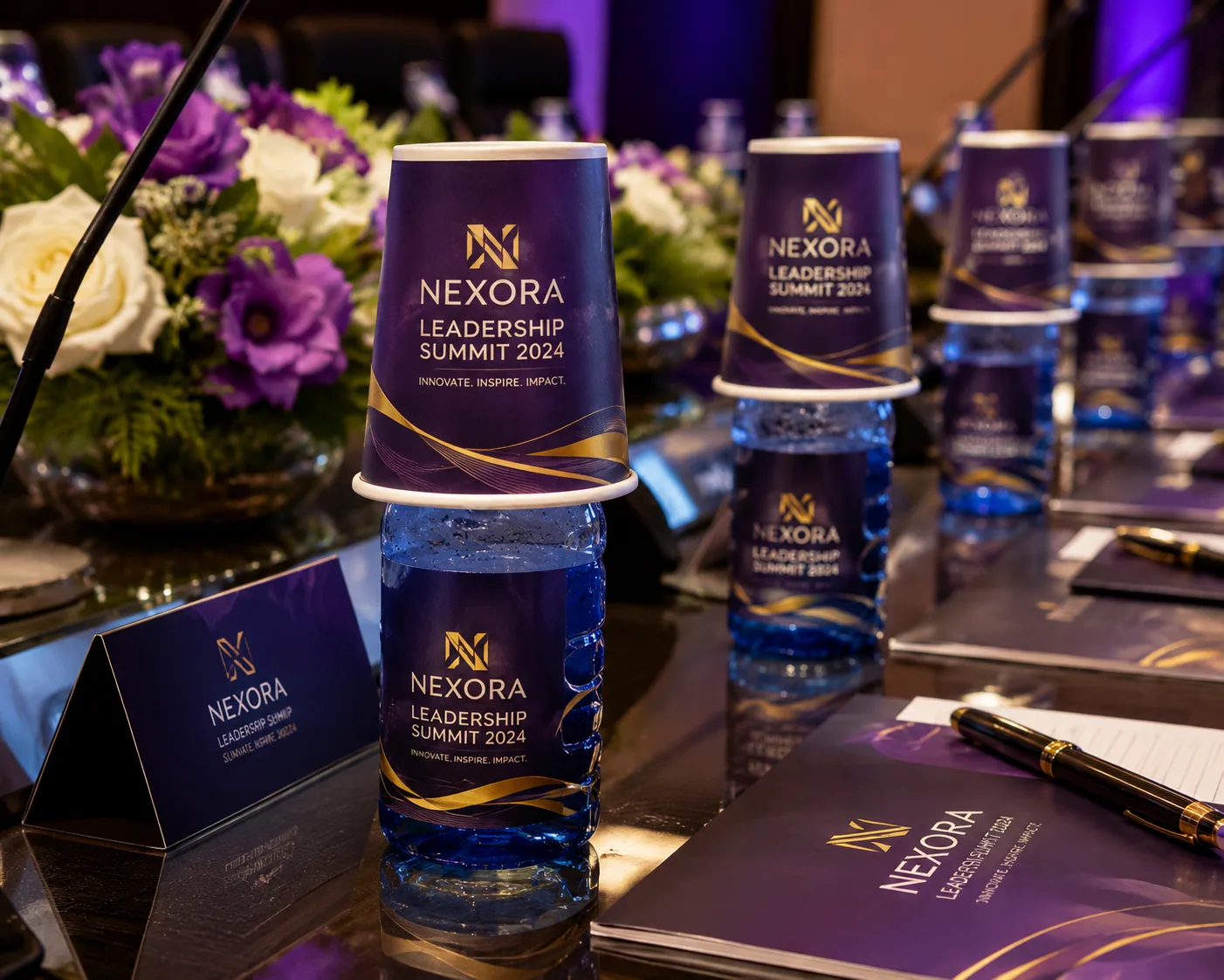 Branded Water Hire Nairobi with custom-labelled bottles for corporate events.