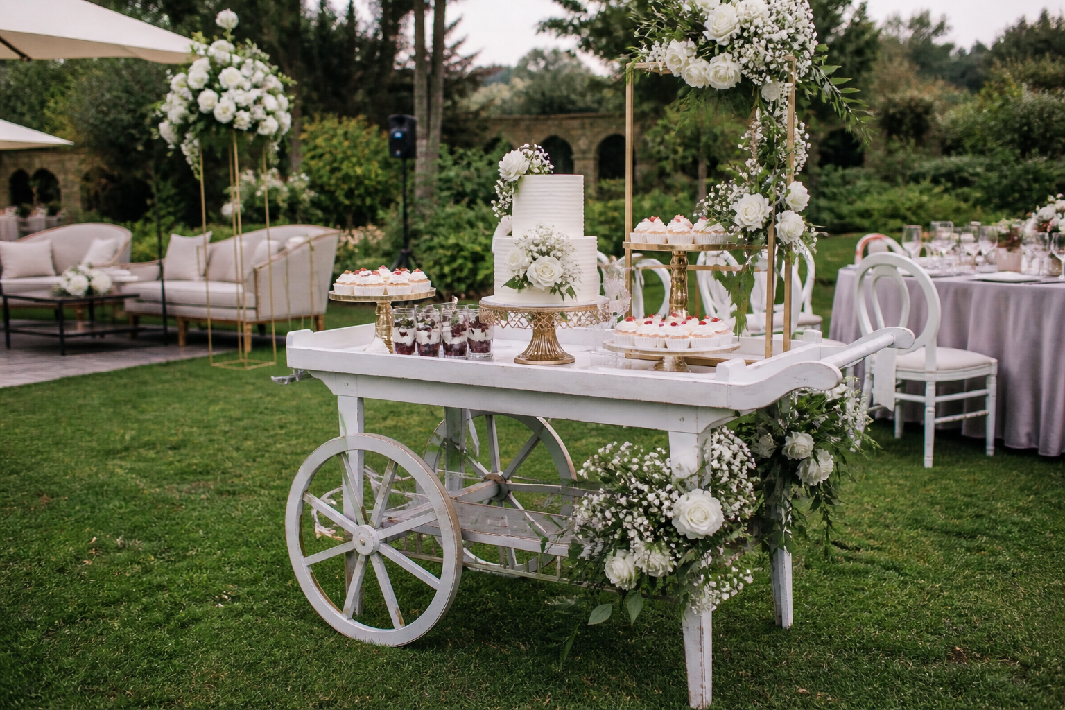 Vintage-style cake cart for elegant cake display at parties and weddings in Nairobi