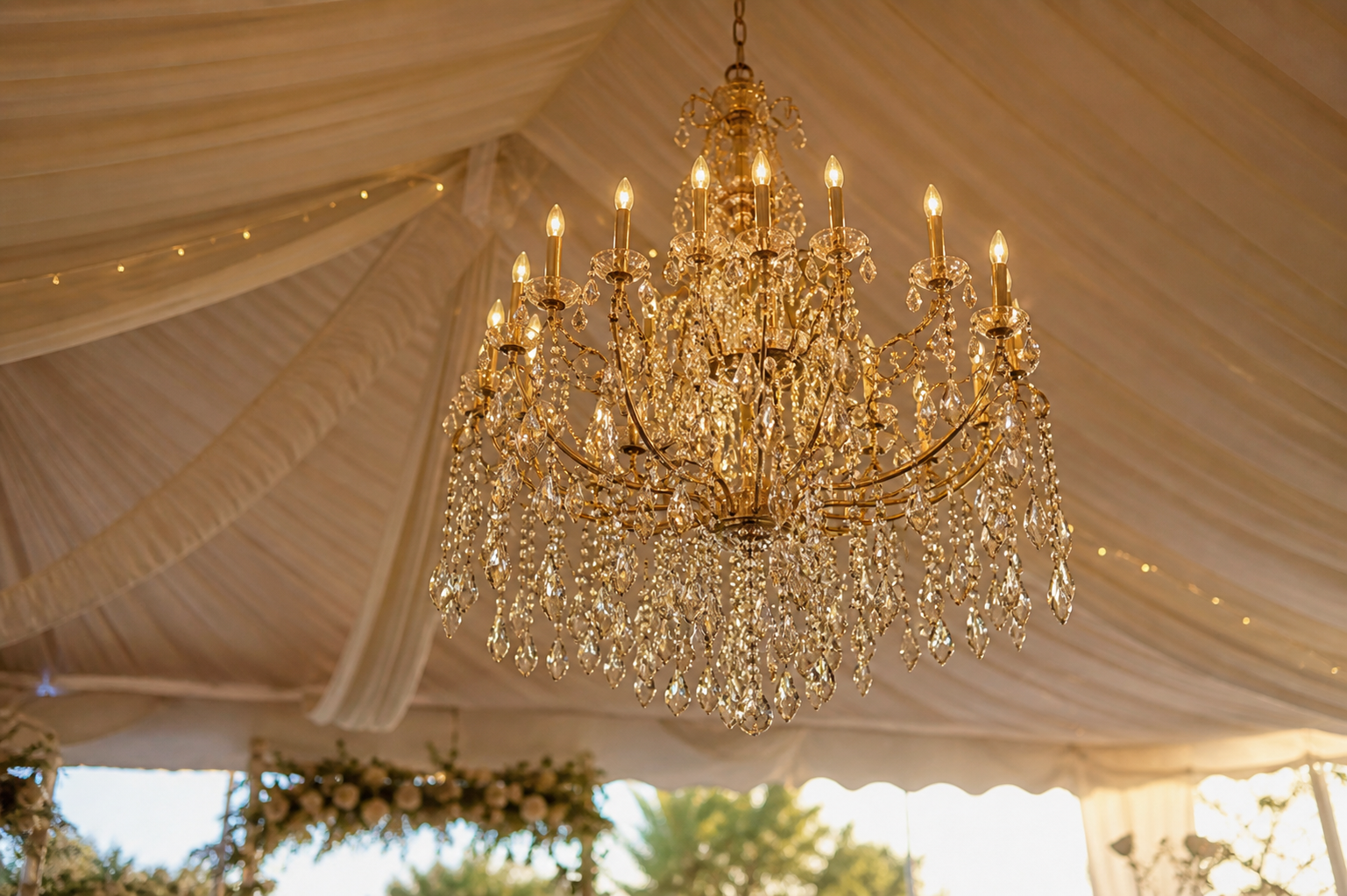 event chandelier hire Nairobi luxury wedding tent crystal lighting setup Karen