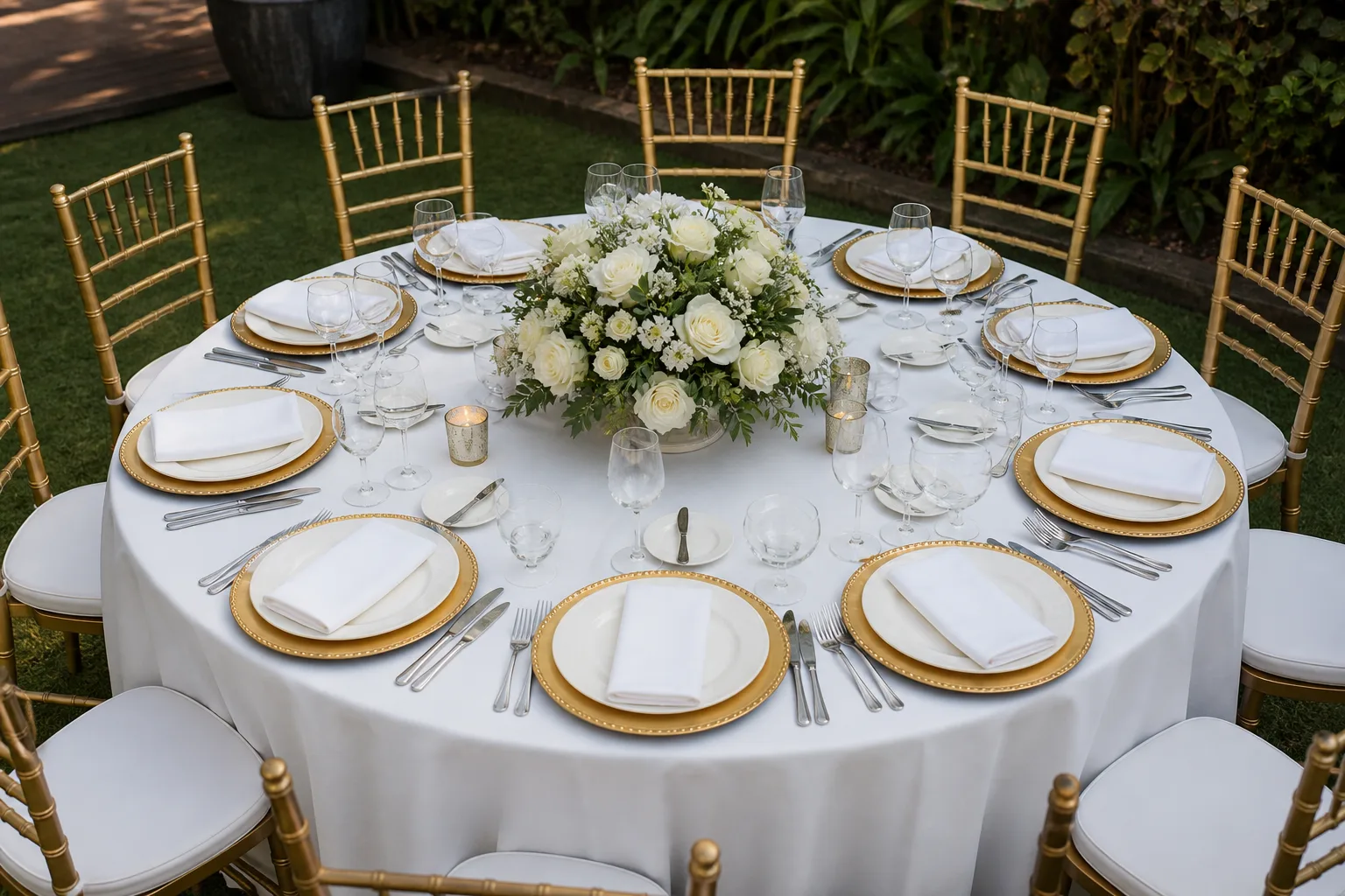charger plates hire Nairobi gold wedding table setting