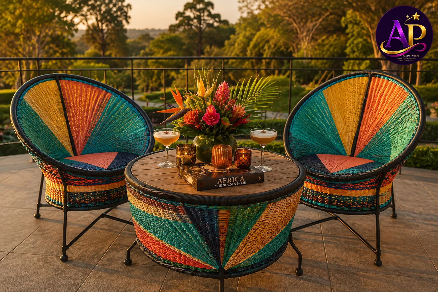 Colourful Thread Wicker Cocktail Set