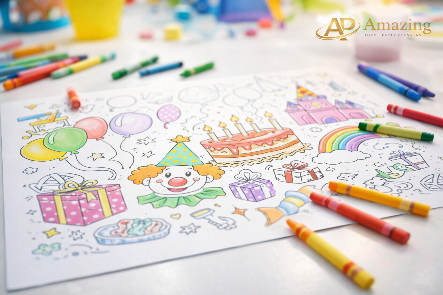 Colouring placemat with crayons for children's birthday parties in Nairobi
