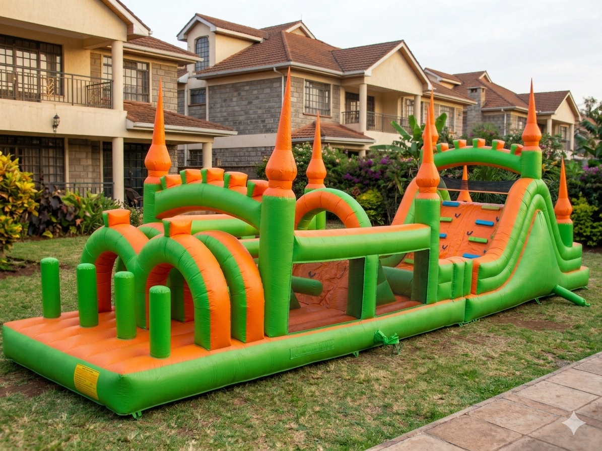 TikTok themed bounce castle hire Nairobi large combo inflatable Karen event lawn