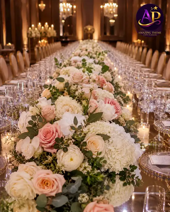 Floral Table Runner Hire Nairobi with luxury fresh flowers and elegant table styling.