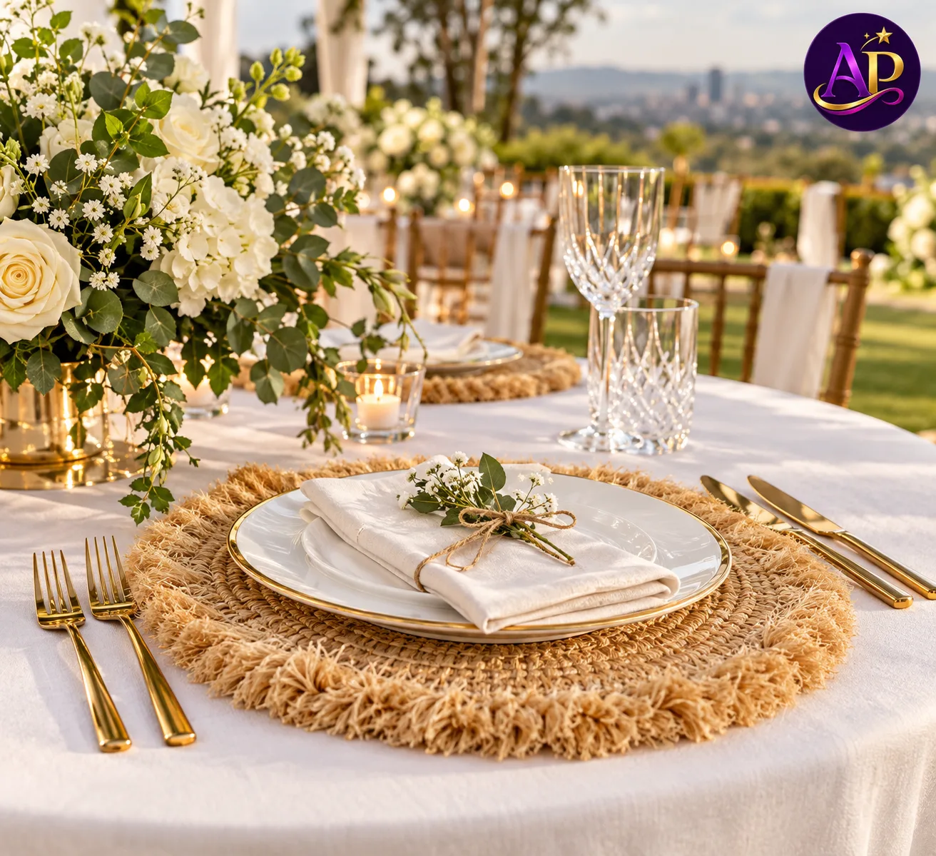 Fluffy Rattan Premium Table Mat styled on a luxury Nairobi wedding table