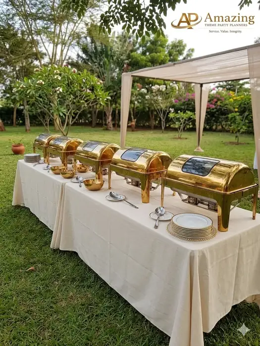 Elegant Gold Chafing Dish | Amazing Theme Party Planners Buffet Catering
