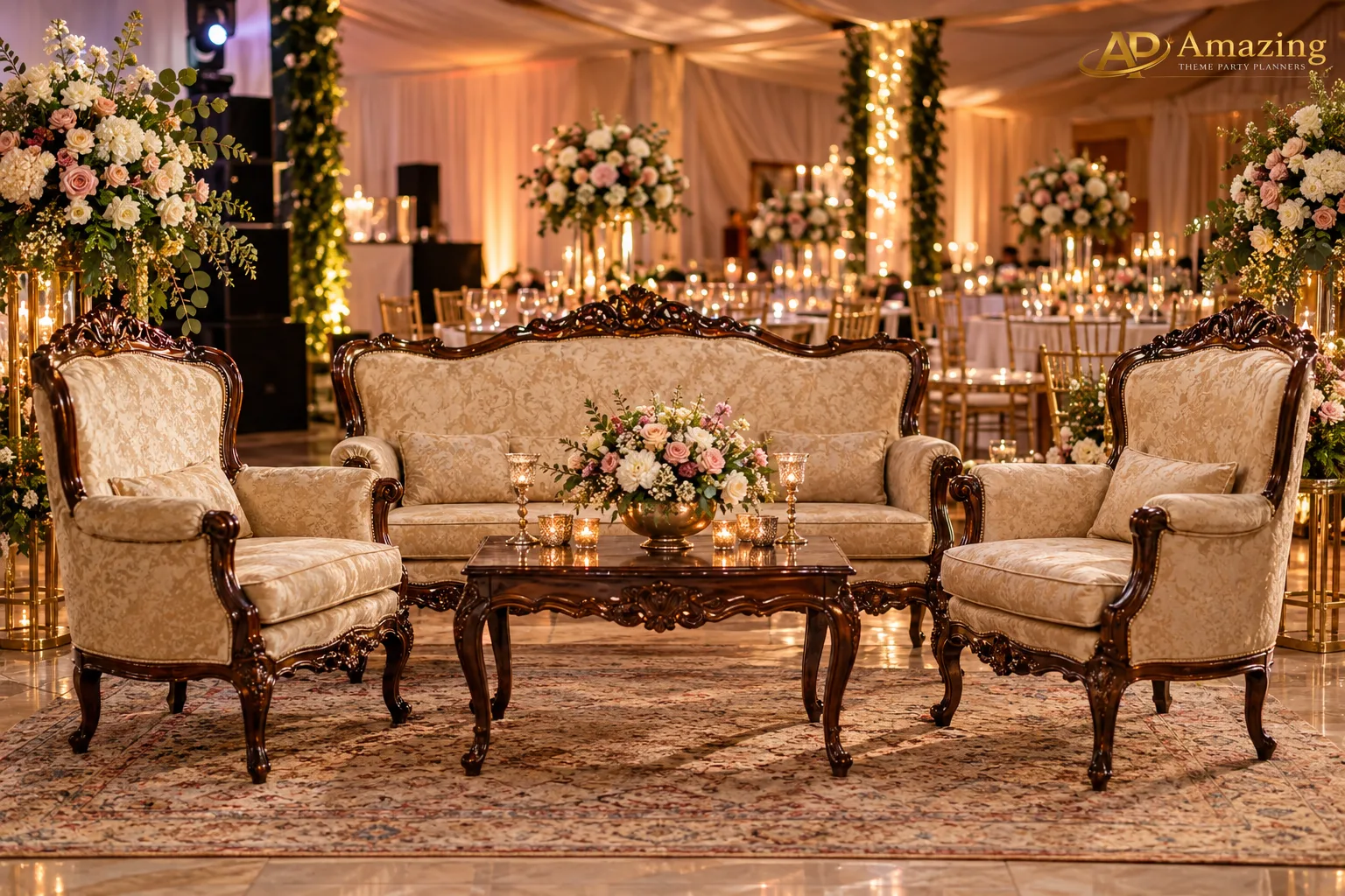 Heritage Victorian Lounge Set at a luxury Nairobi wedding