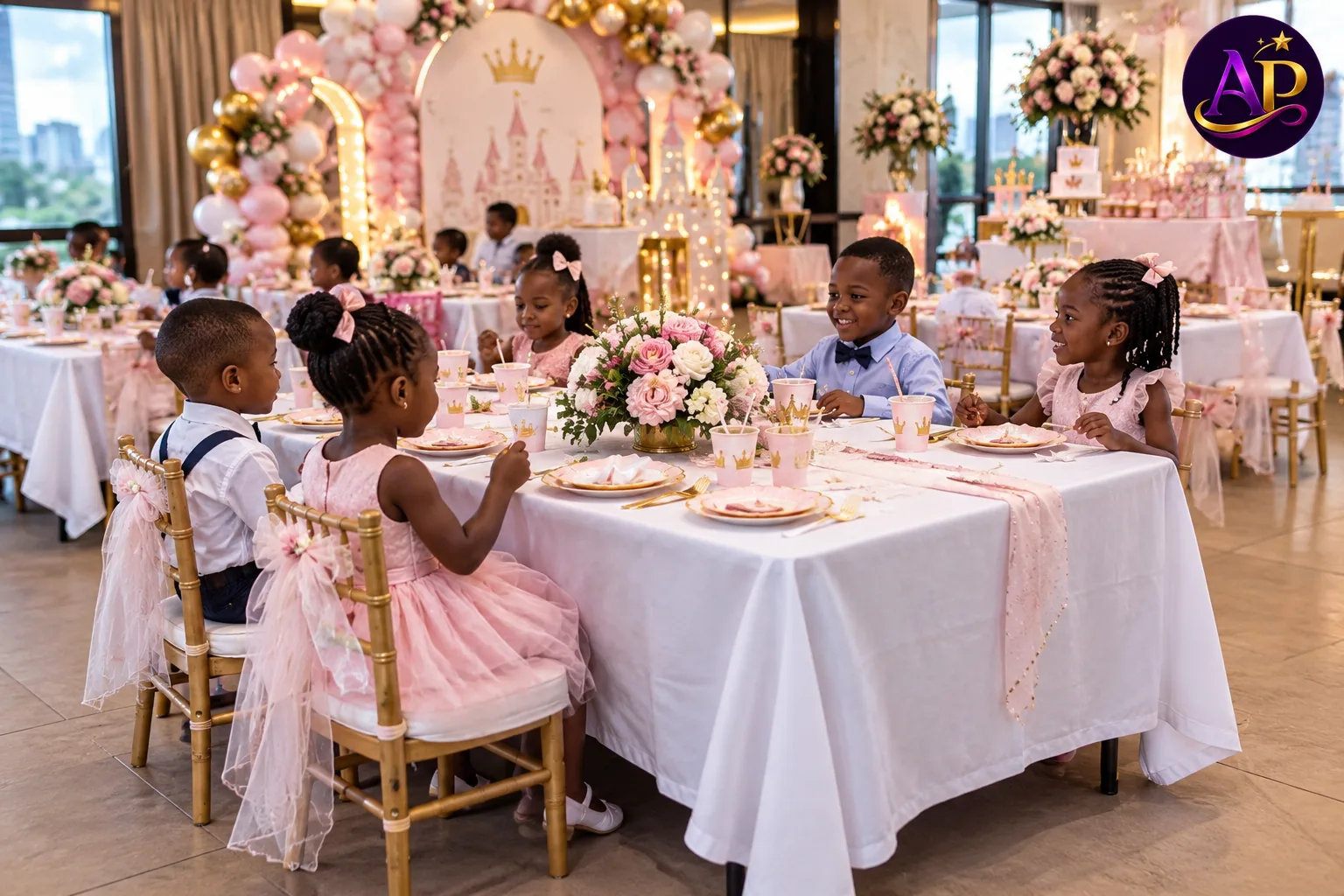Kiddie rectangular table dressed in luxury linen for hire in Nairobi