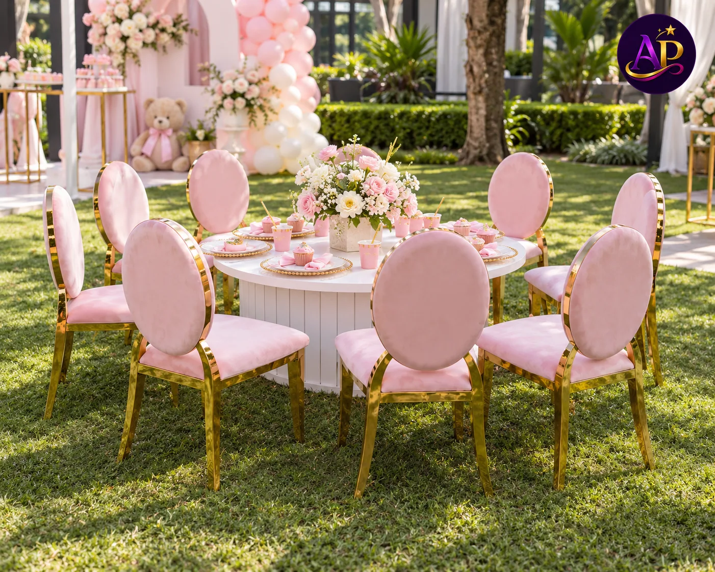 Kids Ella Chairs arranged around a children's party table at a premium event