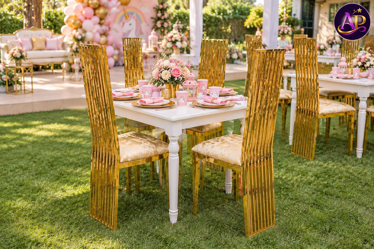 Kids High Back Chairs arranged around a children's party table