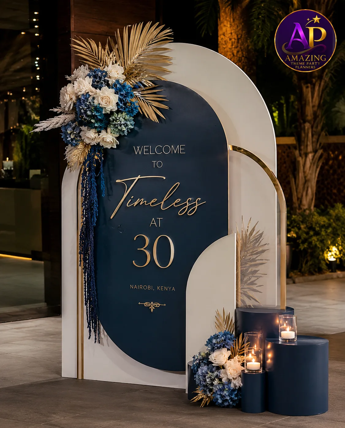 Layered Welcome Sign Hire Nairobi displayed at a luxury wedding or event entrance.