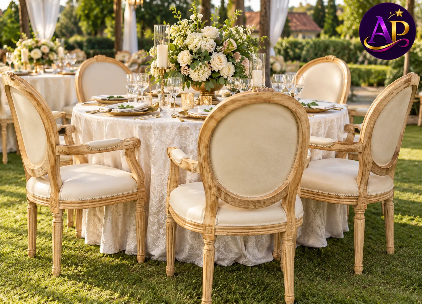 Leather-Back Louis Armchair with Arms styled at a luxury wedding reception in Nairobi