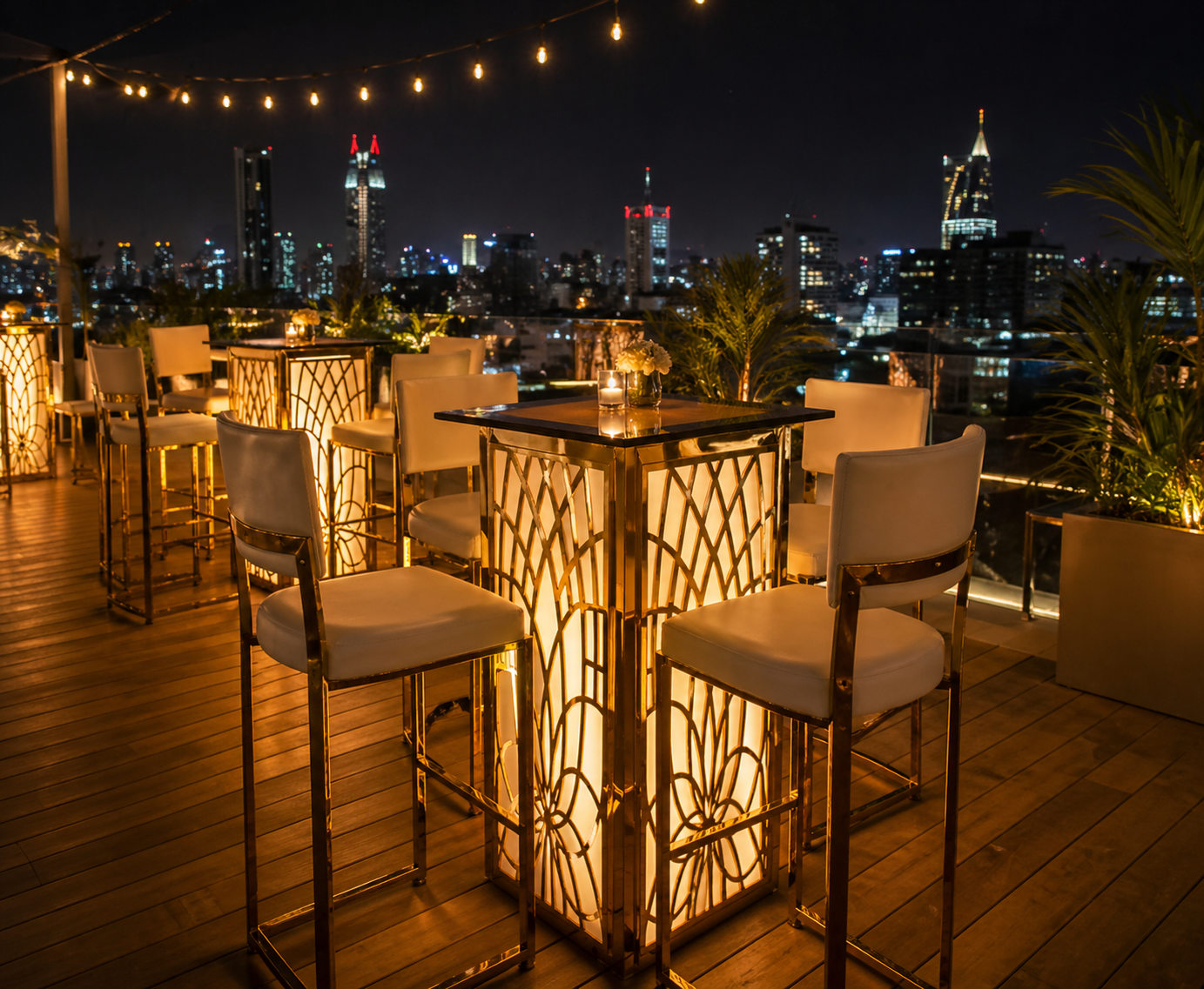 LED Gold Illuminated Cocktail Table for hire Nairobi glowing event table