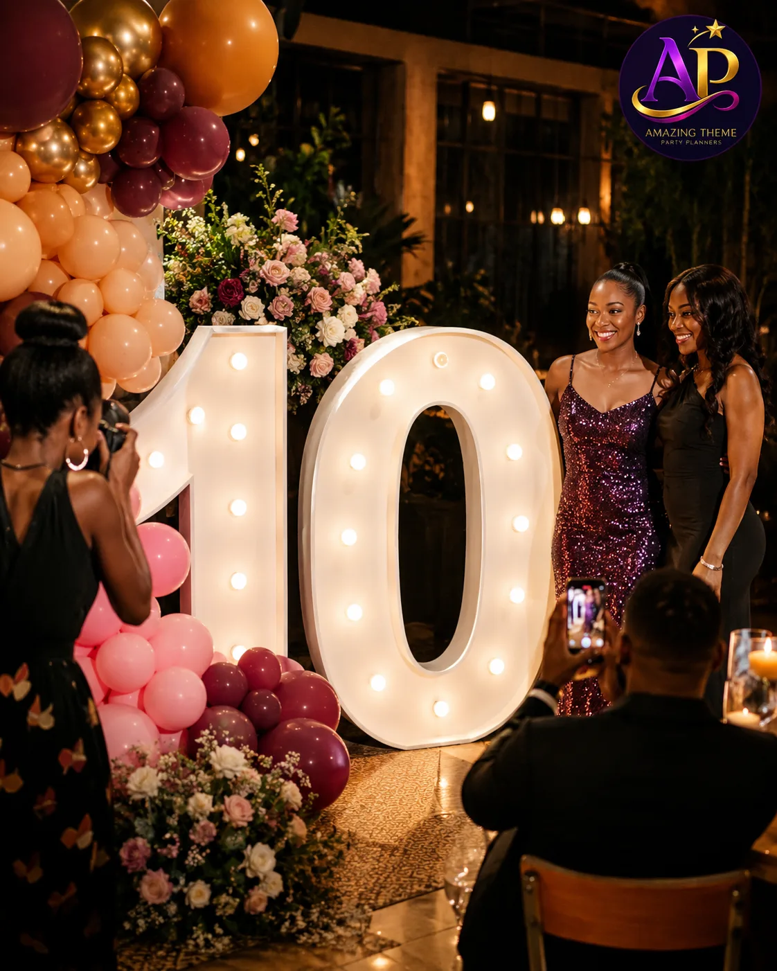 LED Number Sign Hire Nairobi display at a luxury birthday celebration with premium event décor.