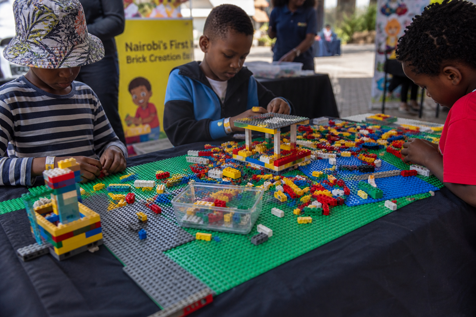 Lego activity table for creative play at children's birthday parties in Nairobi