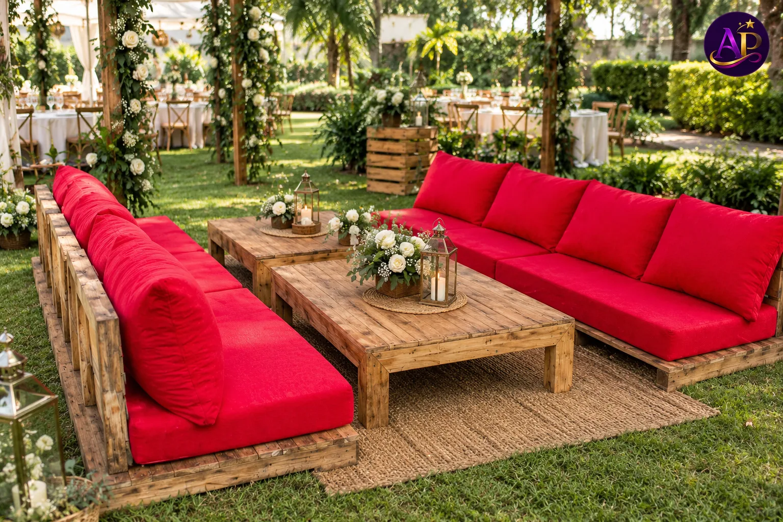 Low Seating Rustic Lounge Set at a luxury Nairobi garden event