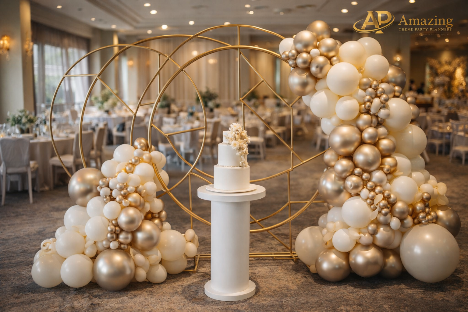 Luxe Geometry Hula Hoop Backdrop with Cake Stand