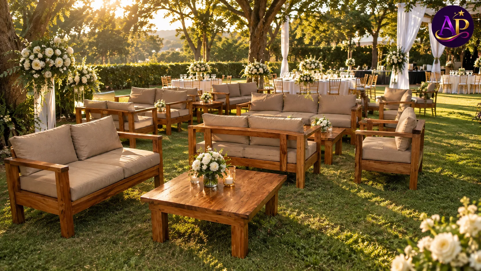 Mahogany & Cypress Brown Lounge Set at a luxury Nairobi garden wedding