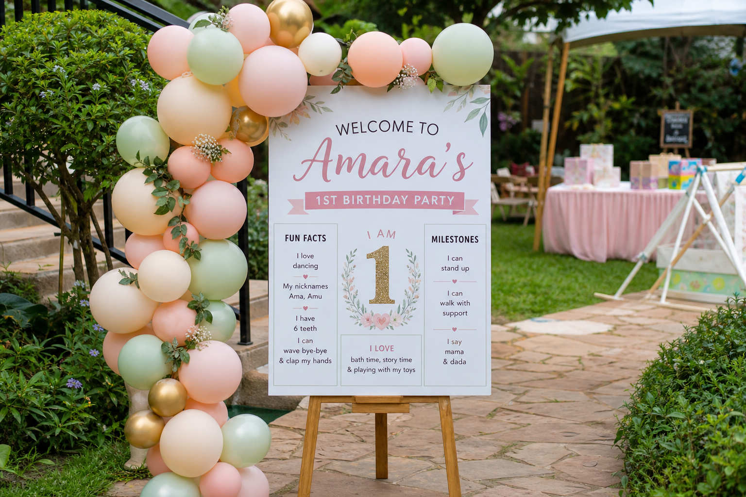 Personalised milestone board with facts and stats for first birthday and baby shower in Nairobi