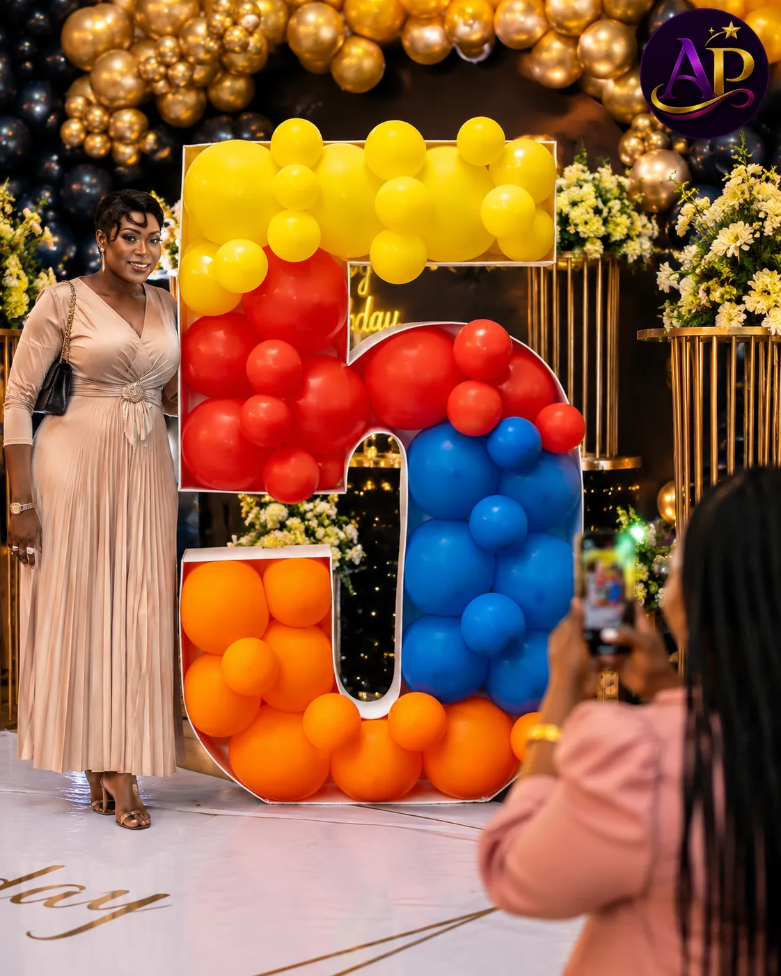 Mosaic Number Hire Nairobi display filled with balloons at a luxury birthday celebration.